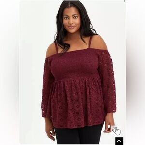 Torrid Babydoll Lace Smocked Cold Shoulder Top Size 5X‎